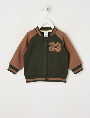 Teeny Weeny Fleece Zip Through, Forest Green & Tea Stain product photo