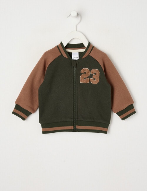 Teeny Weeny Fleece Zip Through, Forest Green & Tea Stain product photo