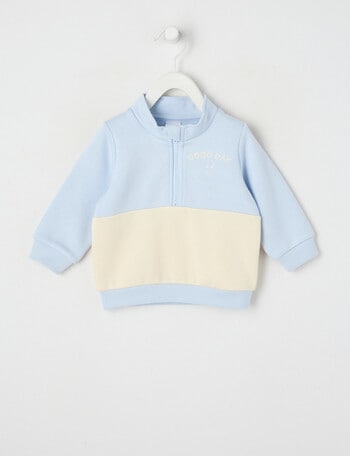 Teeny Weeny Play Time Fleece Quarter Zip Sweatshirt, Moonstone Blue & Chalk product photo