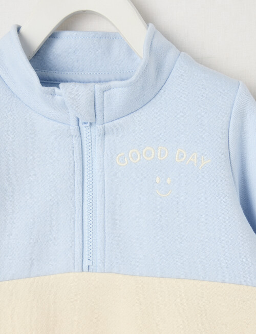 Teeny Weeny Play Time Fleece Quarter Zip Sweatshirt, Moonstone Blue & Chalk product photo View 02 L