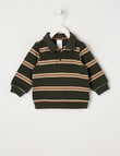 Teeny Weeny Play Time Striped Fleece Polo Sweatshirt, Forrest Green & Tea Stain product photo