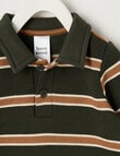 Teeny Weeny Play Time Striped Fleece Polo Sweatshirt, Forrest Green & Tea Stain product photo View 02 S