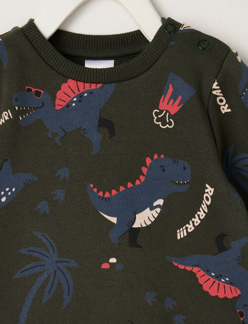 Teeny Weeny Dino Fleece Sweatshirt, Forest Green product photo View 02 L