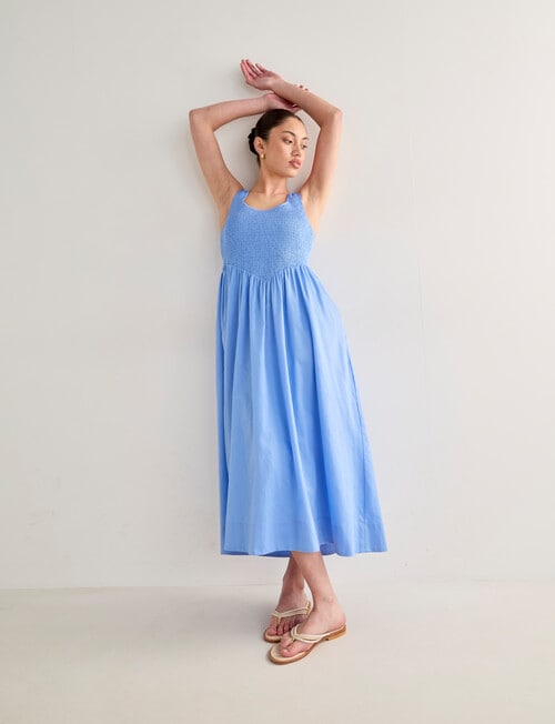 Mineral Tigerlily Shirred Midi Dress, Blueberry product photo View 03 L