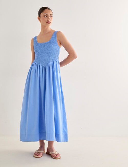 Mineral Tigerlily Shirred Midi Dress, Blueberry product photo View 05 L