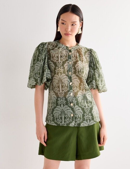 State of play Santos Puff Sleeve Blouse, Palm Print product photo