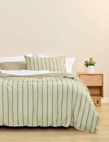 Haven Flannelette Duvet Cover Set, Stripe Olive product photo
