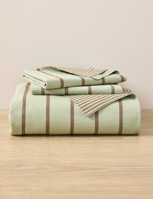Haven Flannelette Duvet Cover Set, Stripe Olive product photo View 05 L