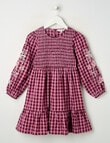 Mac & Ellie Gingham Embroidered Long Sleeve Dress, Magenta & Berry product photo