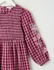 Mac & Ellie Gingham Embroidered Long Sleeve Dress, Magenta & Berry product photo View 02 S