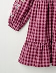 Mac & Ellie Gingham Embroidered Long Sleeve Dress, Magenta & Berry product photo View 03 S