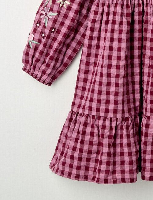 Mac & Ellie Gingham Embroidered Long Sleeve Dress, Magenta & Berry product photo View 03 L