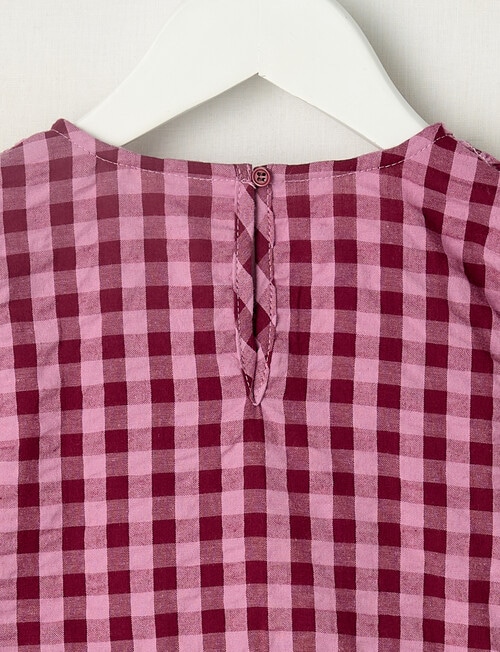 Mac & Ellie Gingham Embroidered Long Sleeve Dress, Magenta & Berry product photo View 04 L