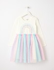Mac & Ellie Rainbow Sequin Tutu Long Sleeve Dress, White product photo