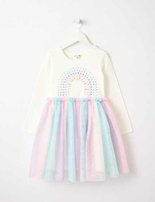 Mac & Ellie Rainbow Sequin Tutu Long Sleeve Dress, White product photo
