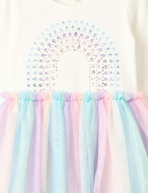Mac & Ellie Rainbow Sequin Tutu Long Sleeve Dress, White product photo View 02 L