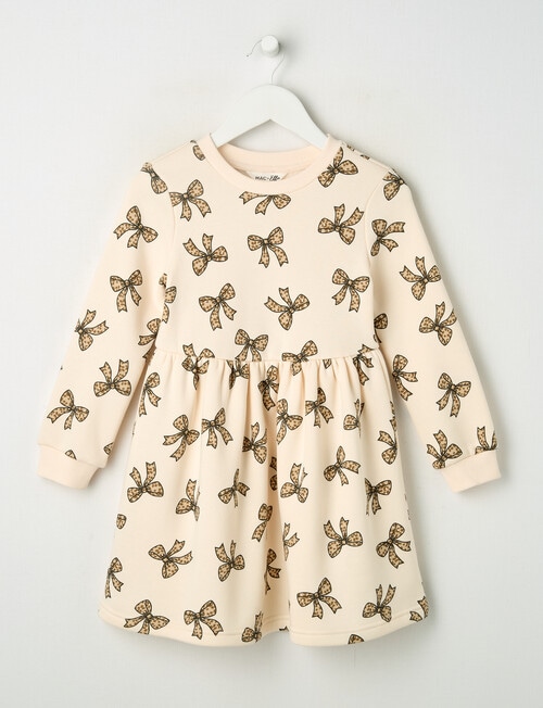 Mac & Ellie Animal Bows Long Sleeve Fleece Dress, Natural product photo