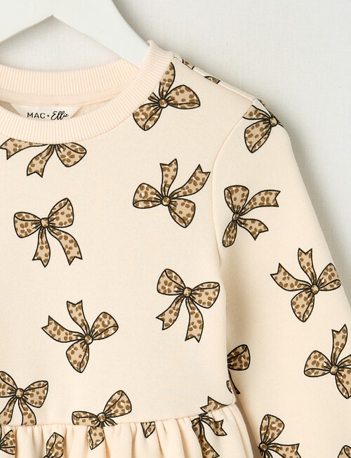 Mac & Ellie Animal Bows Long Sleeve Fleece Dress, Natural product photo View 02 L