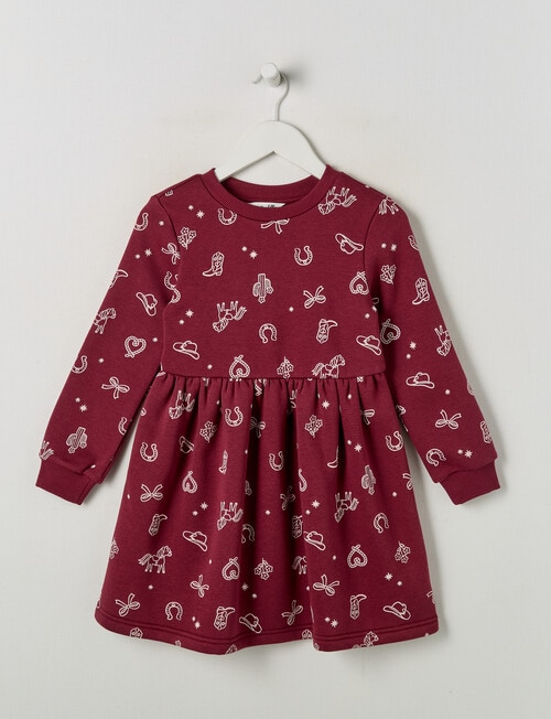 Mac & Ellie Western Long Sleeve Fleece Dress, Dark Cherry product photo