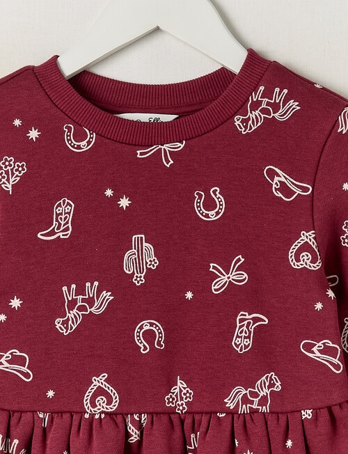 Mac & Ellie Western Long Sleeve Fleece Dress, Dark Cherry product photo View 02 L