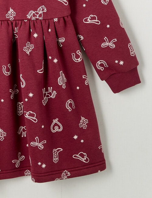 Mac & Ellie Western Long Sleeve Fleece Dress, Dark Cherry product photo View 03 L