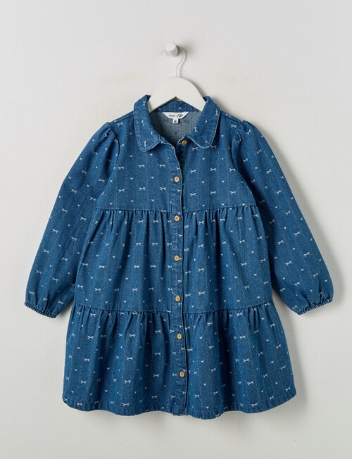 Mac & Ellie Bows Long Sleeve Denim Jacquard Dress, Mid Blue product photo