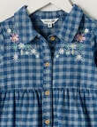Mac & Ellie Long Sleeve Embroidered Denim Check Dress, Mid Blue product photo View 02 S