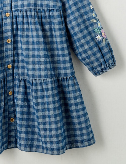 Mac & Ellie Long Sleeve Embroidered Denim Check Dress, Mid Blue product photo View 03 L