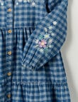 Mac & Ellie Long Sleeve Embroidered Denim Check Dress, Mid Blue product photo View 04 S
