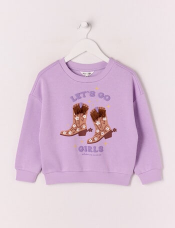 Mac & Ellie Cowgirl Boots Crew Neck Sweatshirt, Lilac product photo