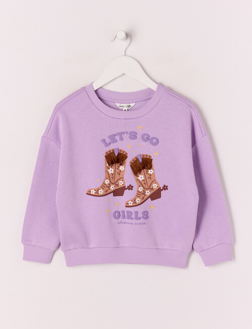 Mac & Ellie Cowgirl Boots Crew Neck Sweatshirt, Lilac product photo