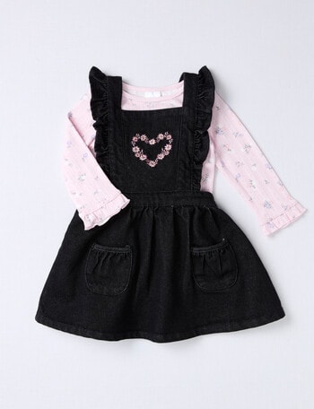 Teeny Weeny Heart and Bow Pinny Set, 2-Piece, Denim & Pink product photo