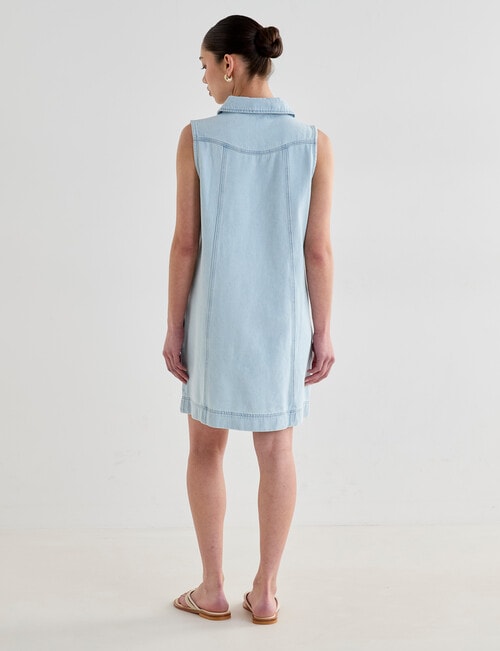 Mineral Song Denim Collared Mini Dress, Bleached Blue product photo View 02 L