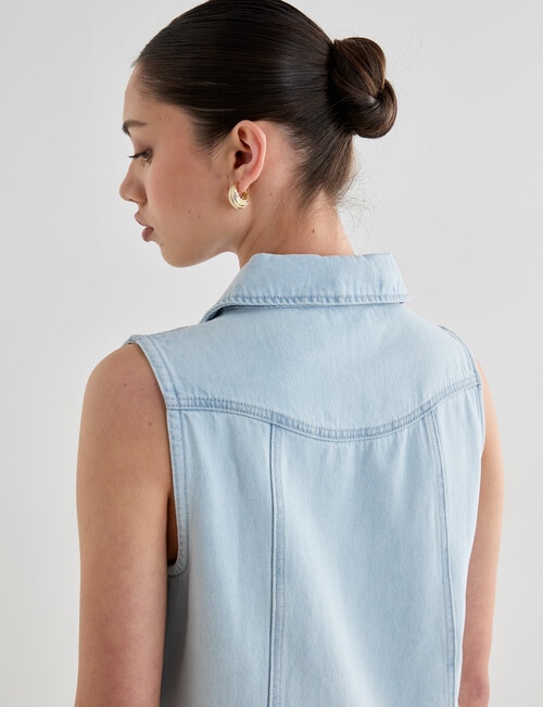 Mineral Song Denim Collared Mini Dress, Bleached Blue product photo View 07 L