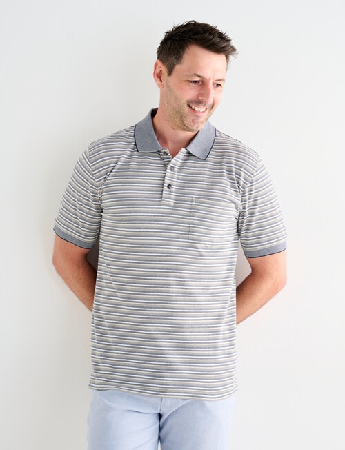 Chisel Narrow Stripe Short Sleeve Polo Shirt, Khaki product photo