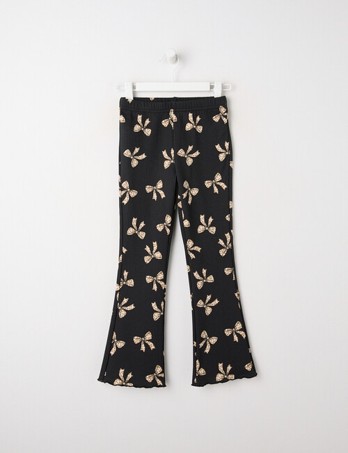 Mac & Ellie Animal Bows Flare Rib Fleece Leggings, Black product photo