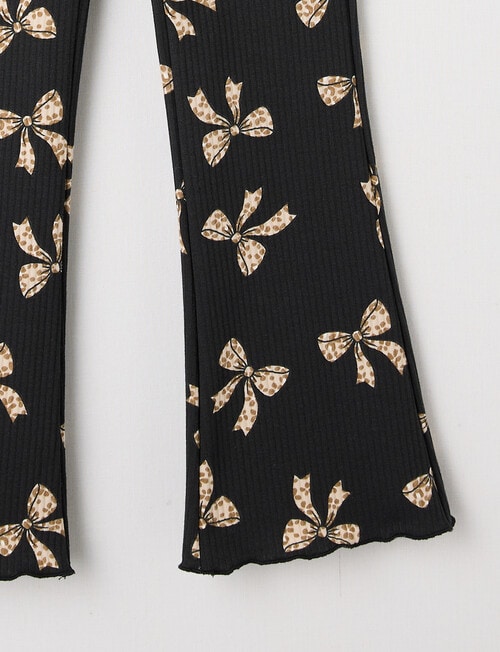 Mac & Ellie Animal Bows Flare Rib Fleece Leggings, Black product photo View 02 L