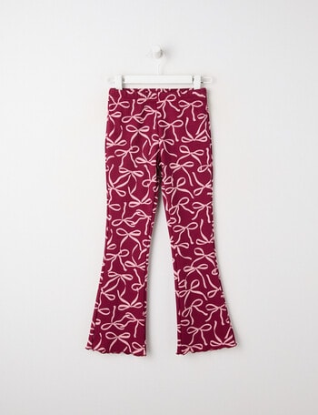 Mac & Ellie Bows Flare Rib Fleece Leggings, Berry product photo