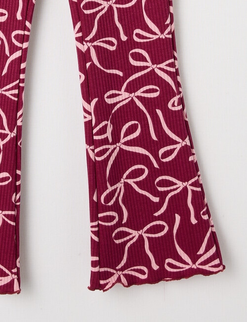Mac & Ellie Bows Flare Rib Fleece Leggings, Berry product photo View 02 L