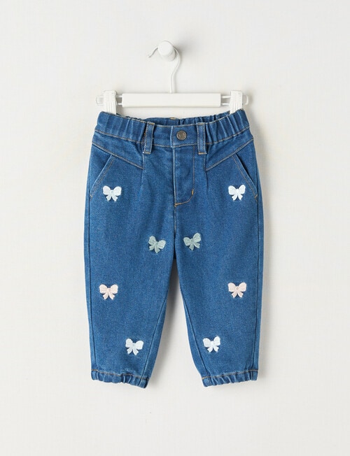 Teeny Weeny Hearts & Bows Denim Jeans, Denim Blue product photo