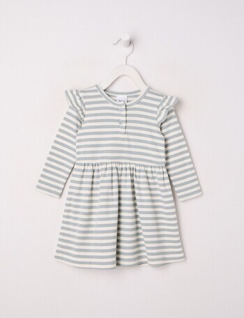Teeny Weeny Play Time Rib Stripe Dress, Green & Vanilla product photo