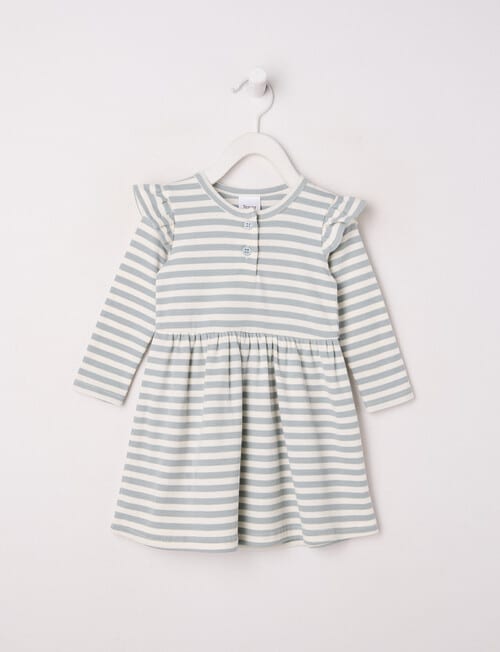 Teeny Weeny Play Time Rib Stripe Dress, Green & Vanilla product photo