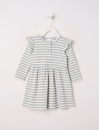 Teeny Weeny Play Time Rib Stripe Dress, Green & Vanilla product photo