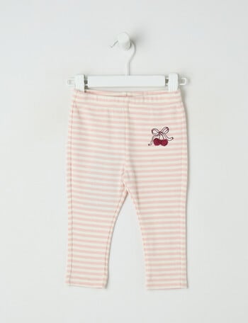 Teeny Weeny Heart & Bows Play Rib Stripe Leggings, Pink & White product photo