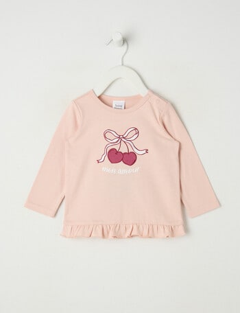 Teeny Weeny Heart & Bows Play Long-Sleeve Cherry Tee, Pink product photo