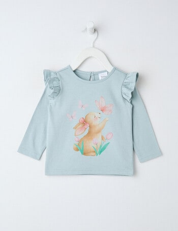 Teeny Weeny Heart & Bow Play Bunny Long-Sleeve Tee, Mint product photo