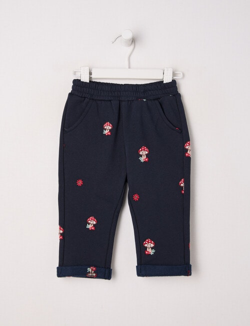 Teeny Weeny Play Time Fleece Mushroom Trackpant, Navy product photo