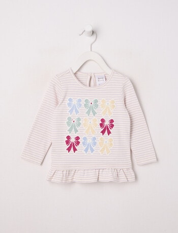 Teeny Weeny Play Time Embroidery Striped Top, Cream product photo