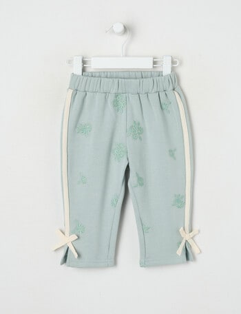 Teeny Weeny Hearts & Bows Play Fleece Embroidered Trackpant, Green product photo