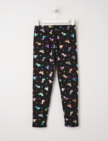 Mac & Ellie Unicorn Foil Full Length Cosy Fleece Leggings, Black product photo